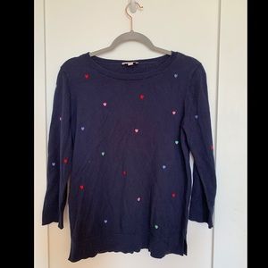 Loft navy blue M sweater with heart details.